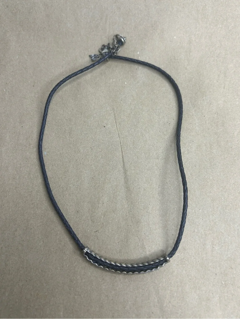 Carolyn Pollack Sterling Black Leather Scalloped Bar Necklace